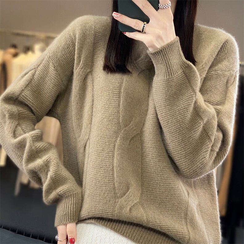 女2024年秋新款宽松套头慵懒风长袖短款羊毛打底针织衫,女装羊毛衫,蒙特羊绒