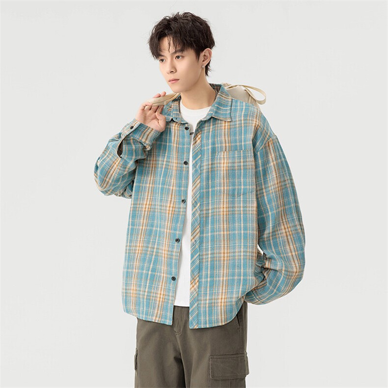 韩版潮流复古格子内搭衬衫翻领长袖帅气衬衣DSA157B-CS4505-P40,男装衬衫,电商A157B