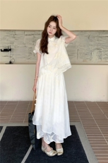 新中式国风复古绣花衬衫半身裙两件套女2025夏季新款气质时尚套装，女装套装/套裙，2C375