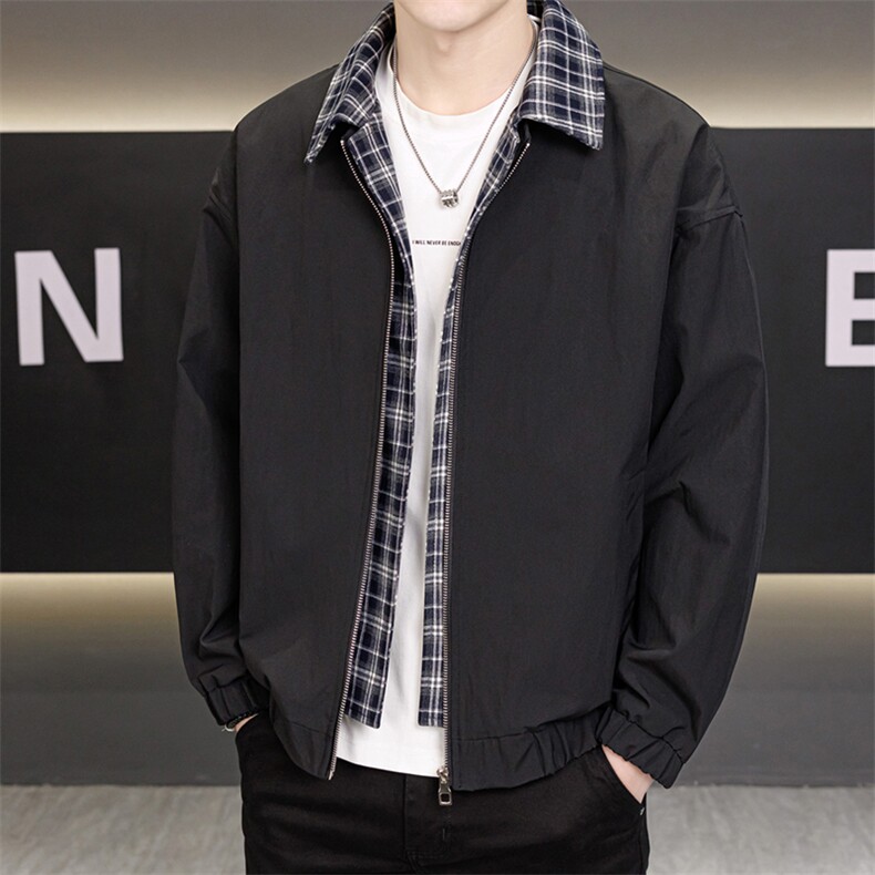 春秋季夹克男翻领假两件外套男休闲百搭青年外套上衣N2602-P75，男装夹克，星座310B-3
