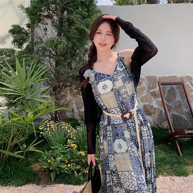 现货度假风长裙配腰带花色1120-P150-K208,女装连衣裙,2C323