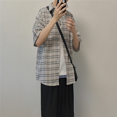 现货五分袖格子衬衫男KD579-P45，男装T恤，电商D312-1
