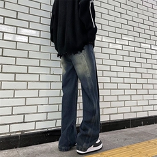 牛仔裤男春秋痞帅拼接水洗做旧宽松直筒阔腿工装牛仔裤NK819-P52，男装牛仔裤，星座1001-1