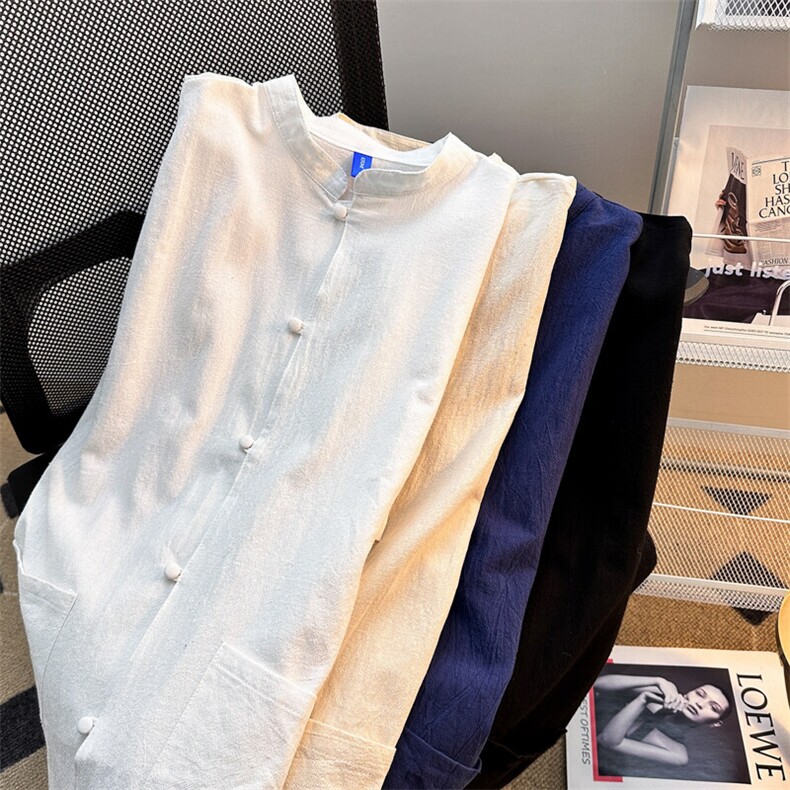 2025新中式七分袖棉麻衬衫短袖衬衣夏风汉服马褂现货T1851-P30,男装T恤,星座512-4