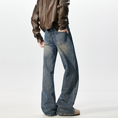 现货~~美式复古蓝宽松微喇牛仔裤2BK580-P45控79，男装牛仔裤，星座515