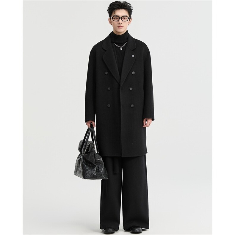 秋冬双面绵羊绒大衣男长款双排扣宽松羊毛呢子风衣外套DY13P112,男装风衣,星座1013-5