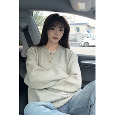 花灰色亨利领毛衣男款秋季松弛感慵懒风针织衫美式潮牌宽松打底衫，男装针织衫/毛衣，电商A367