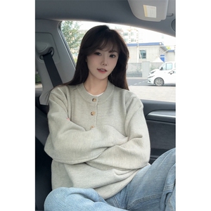 花灰色亨利领毛衣男款秋季松弛感慵懒风针织衫美式潮牌宽松打底衫图片