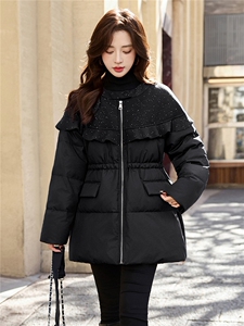 巨好看的拼接羽绒服女中长款冬季2025新款宽松圆领加厚白鸭绒外套图片