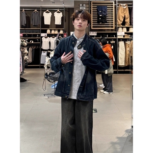 复古水洗做旧立领重磅牛仔外套男女春季街头宽松休闲夹克 JK8970图片