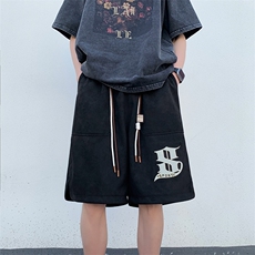 港风麂皮绒运动休闲裤美式高街五分裤宽松直通短裤DK017P38，男装休闲裤，星座1204-3