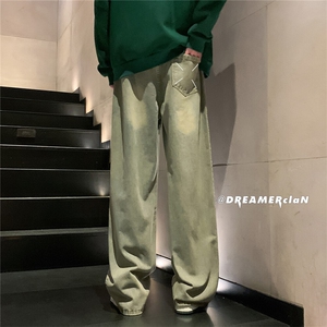 k1012-p50-控68 M-5XL 美式高阶黄泥拉链宽松大码牛仔裤cityboy图片
