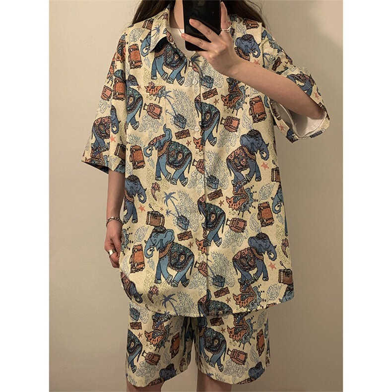 夏季海边沙滩男女同款休闲套装潮牌宽松大码XZ102B-1-TZ2560P55图片