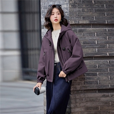 工装风休闲连帽加绒加厚短外套女2025秋冬新款宽松显瘦保暖派克服，女装短外套，依路服饰
