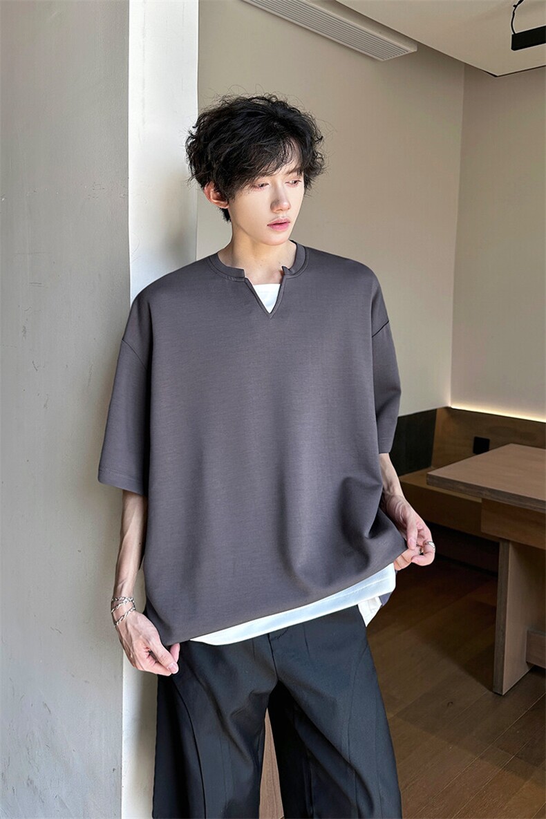 8XL-M特大码短袖男假两件五分袖高品质空气层宽松上衣DX321P35,男装T恤,电商D206-1