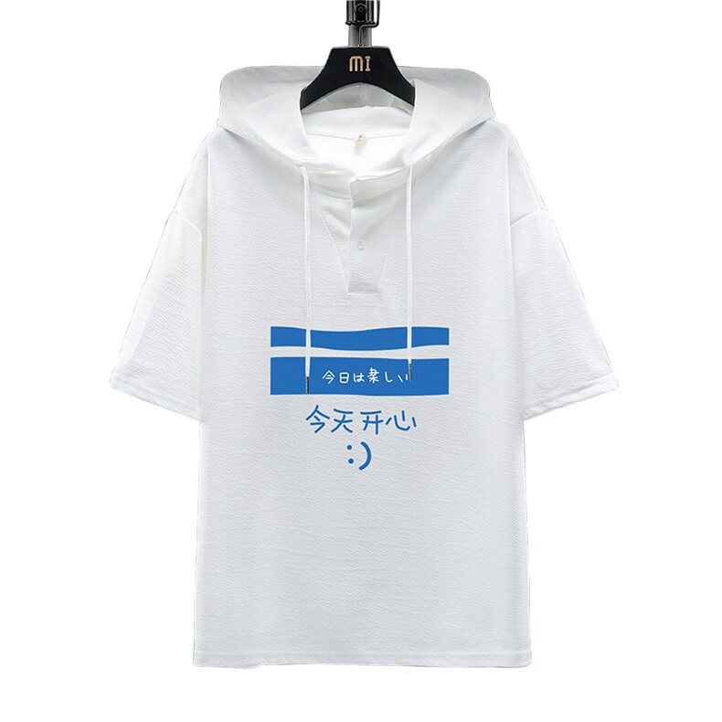 LD54033-P45连帽短袖t恤男大码胖子带帽五分袖中袖展架,男装T恤,电商A040A