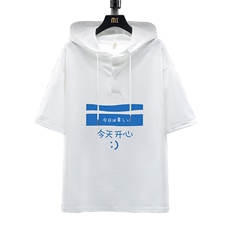 LD54033-P45连帽短袖t恤男大码胖子带帽五分袖中袖展架，男装T恤，电商A040A