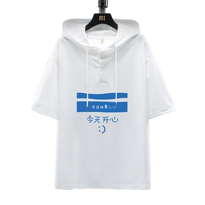 LD54033-P45 连帽短袖t恤男大码胖子带帽五分袖中袖 展架图片