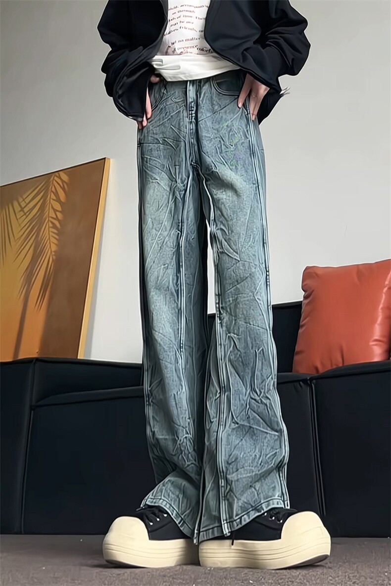 纹理宽松直筒牛仔裤男长裤KD645-P60,男装牛仔裤,电商D312-1