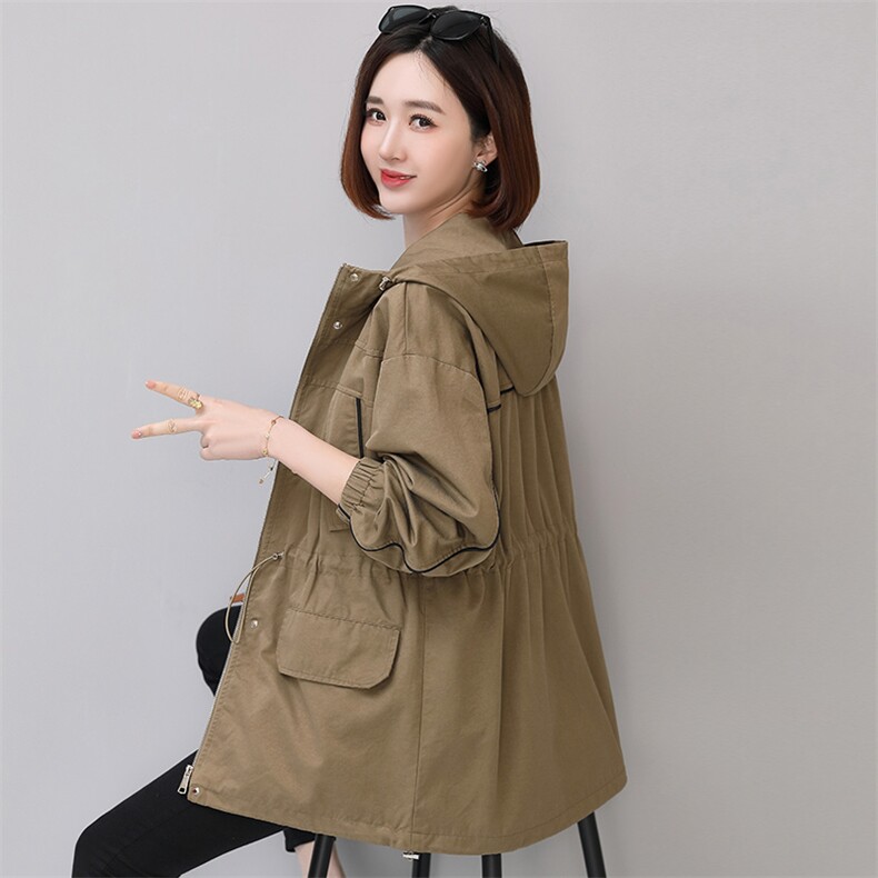 新款棉服女中长款冬季外套宽松韩版收腰显瘦连帽加绒派克服,女装风衣,依万里
