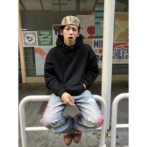 抖音得物品质 26春装美式高街曼巴棉古铜两粒扣连帽套头卫衣外套图片