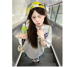 美式潮牌刺绣重磅纯棉正肩短袖t恤女大童初中高中学生设计感上衣，男装T恤，星座506A