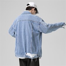 2021秋季无影墙新日系大码男破洞字母刺绣牛仔夹克外套NJ8023-P70，男装夹克，电商A001
