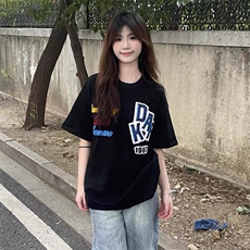 万针全刺绣工艺抖音得物高品质260克重磅纯棉双纱美式高街短袖T恤，男装T恤，电商A486