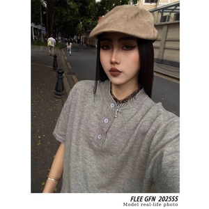 亨利领针织短袖男款高级感老钱风重磅正肩t恤cleanfit半截袖 TS01图片