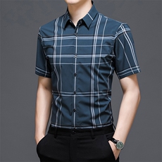 AD22103钱塘2020-3夏季男士精品格子短袖衬衫P75，男装T恤，钱塘207-3