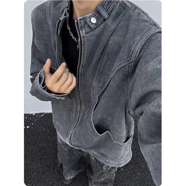 复古牛仔夹克男cleanfit简约高级设计感立领外套J29,男装夹克,星座1116A（原606A-3）
