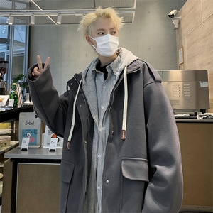 假两件毛呢外套男春秋款潮牌痞帅炸街潮流宽松夹克JK31-P75图片