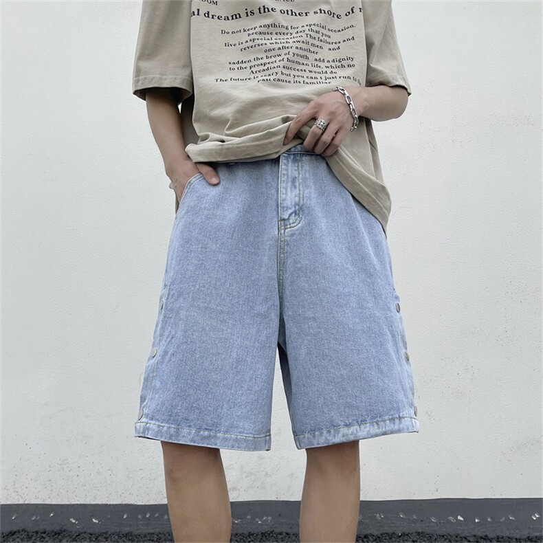 侧边纽扣设计牛仔短裤男夏季休闲宽松五分裤,男装牛仔裤,星座410-7