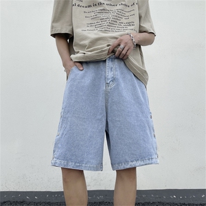 侧边纽扣设计牛仔短裤男夏季休闲宽松五分裤图片