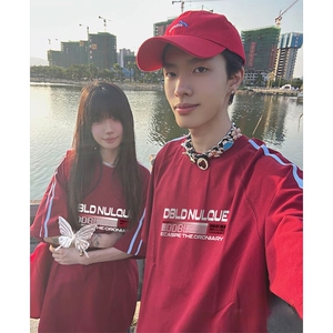 抖音得物高品质二开240克宽松纯棉美式潮牌三条杠织带短袖T恤图片