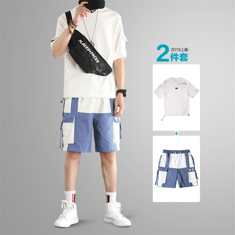 夏季新款男套装2件套时尚潮款青少年款工装工业风DK021+DK089-P75,男装休闲套装,电商A128