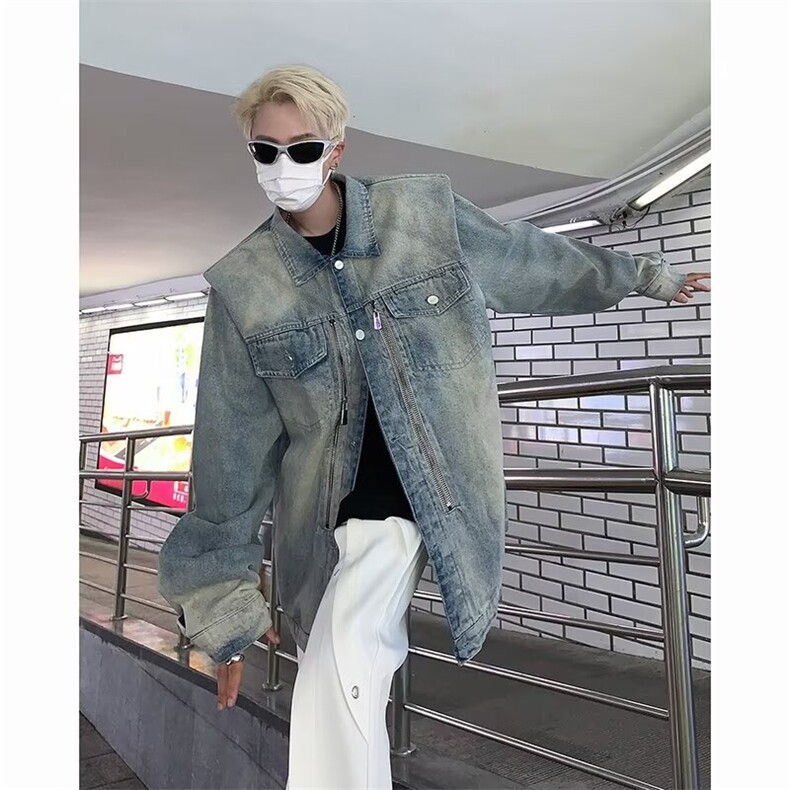 美式水洗牛仔夹克男女ins潮牌小众垫肩设计百搭外套JW053,男装夹克,星座1116A-1（原606A）