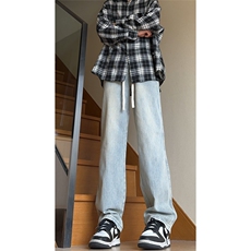 美式cleanfit复古水洗垂感宽松抽绳阔腿牛仔裤K1130-特P42控68，男装牛仔裤，星座1004-3