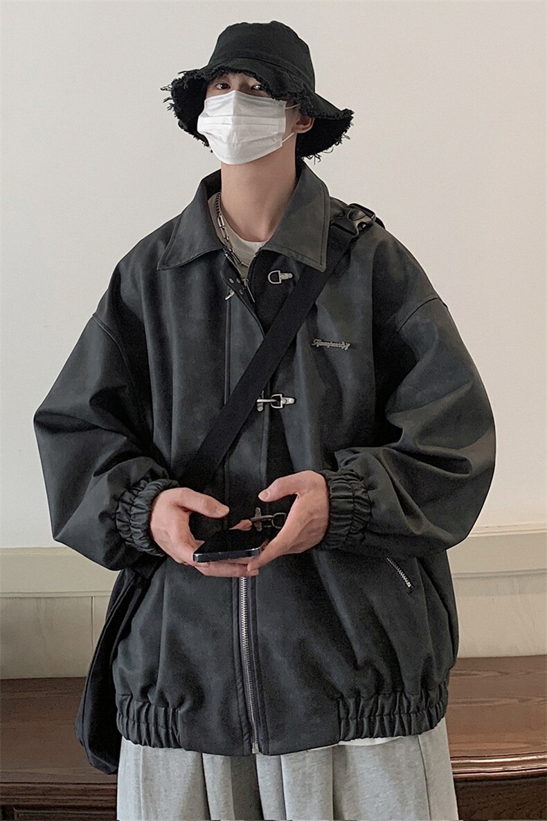 美式港风夹克男大码夹克男水洗雪花皮衣男JK8741P130控168,男装夹克,星座226-1