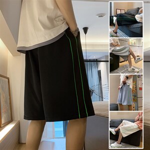 现货夏季港风条纹直筒松紧腰运动五分裤休闲短裤D201-DM30-P30