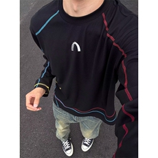 彩色哈苏线拼接速干长袖穿搭羽毛球运动T恤户外漂流骑行服X2501，女装T恤，星座601-1