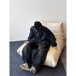 古着廓形慵懒宽松格纹格子长袖衬衫男女bf百搭衬衣GZ01P35特图片