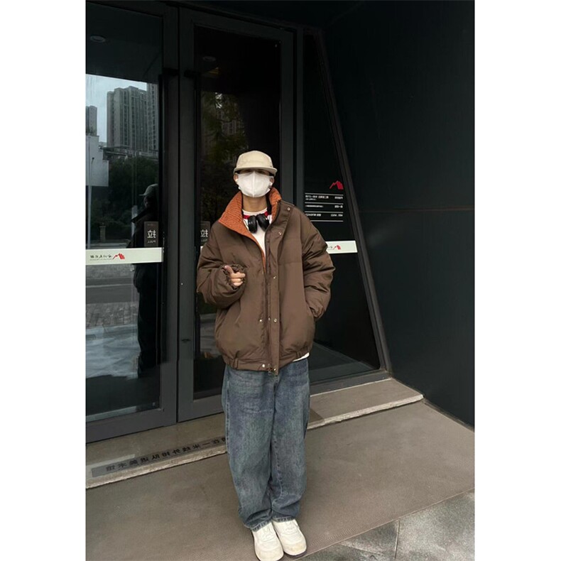 日系双面穿立领加厚面包棉服男女冬季工装宽松棉衣外套 XZ-228图片