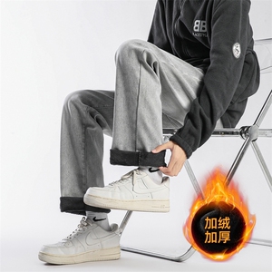 美式高街水洗牛仔裤秋冬加绒加厚直筒百搭潮流小脚裤G7906/P55图片