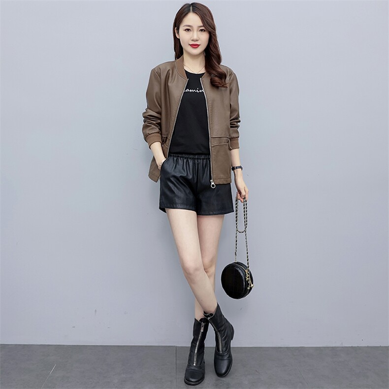 时尚百搭PU皮夹克女秋装新款修身显瘦短款休闲外套，女装皮衣，文熹诺