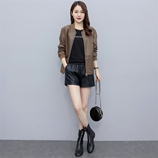 时尚百搭PU皮夹克女秋装新款修身显瘦短款休闲外套，女装皮衣，文熹诺