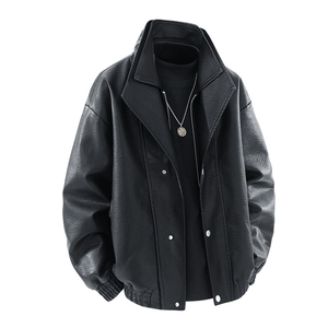 得物二开 秋季街头机车服男士PU皮衣宽松潮牌外套痞帅JK1192-P90图片