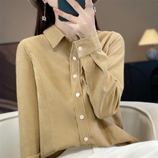双面德绒衬衫女2023秋冬新款磨毛上衣设计感时尚洋气纯色开衫衬衣，女装衬衫，宛庄羊绒