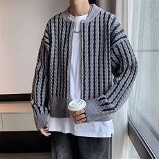 新款鹿毛绒圆领毛衣男士潮流宽松短款针织开衫外套休闲拉链毛线衣，男装针织衫/毛衣，星座1013