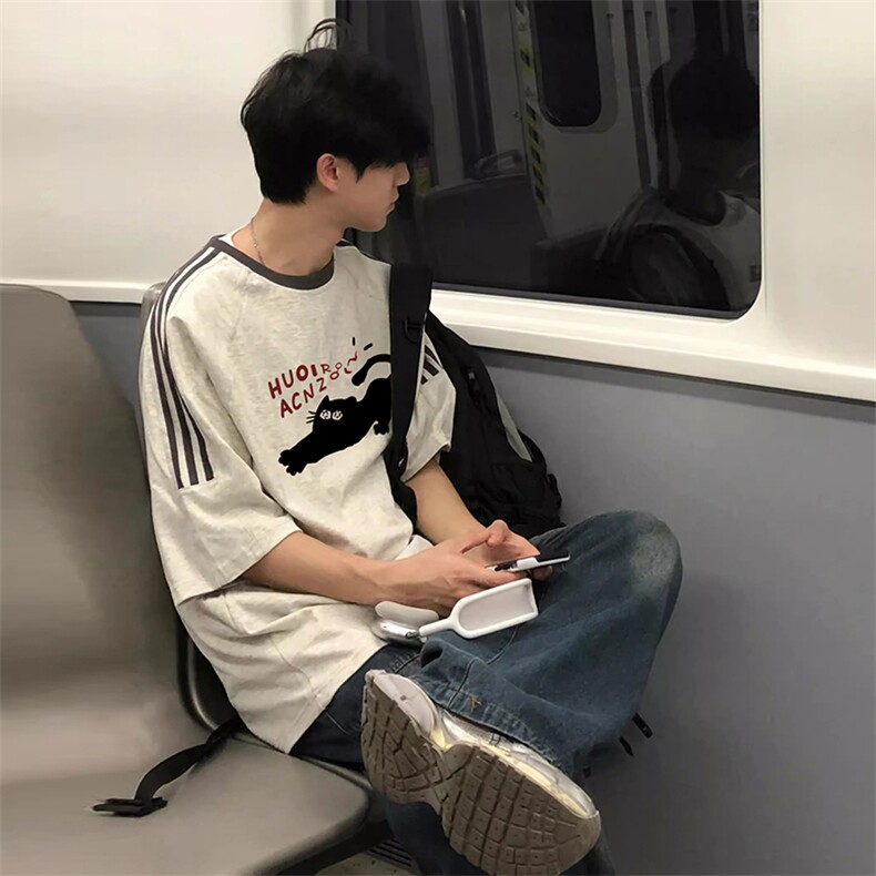 夏季美式高街重磅纯棉三条杠织带撞色男女短袖T恤ZD568-特P30,男装T恤,电商A486